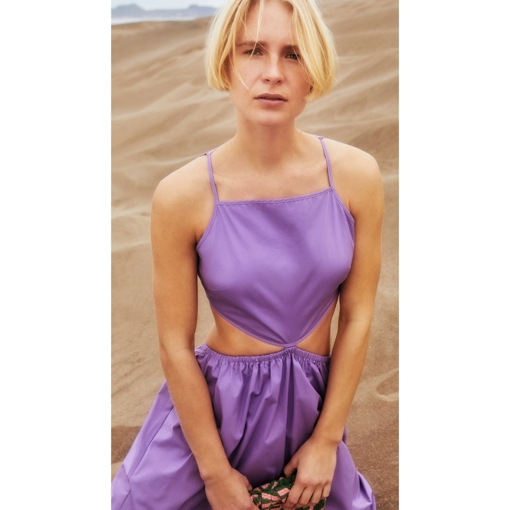 STAUD Myla Amethyst Cut Out Cotton Poplin Maxi Dress